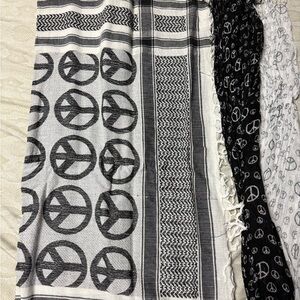 3 Black and White Peace Sign Scarves